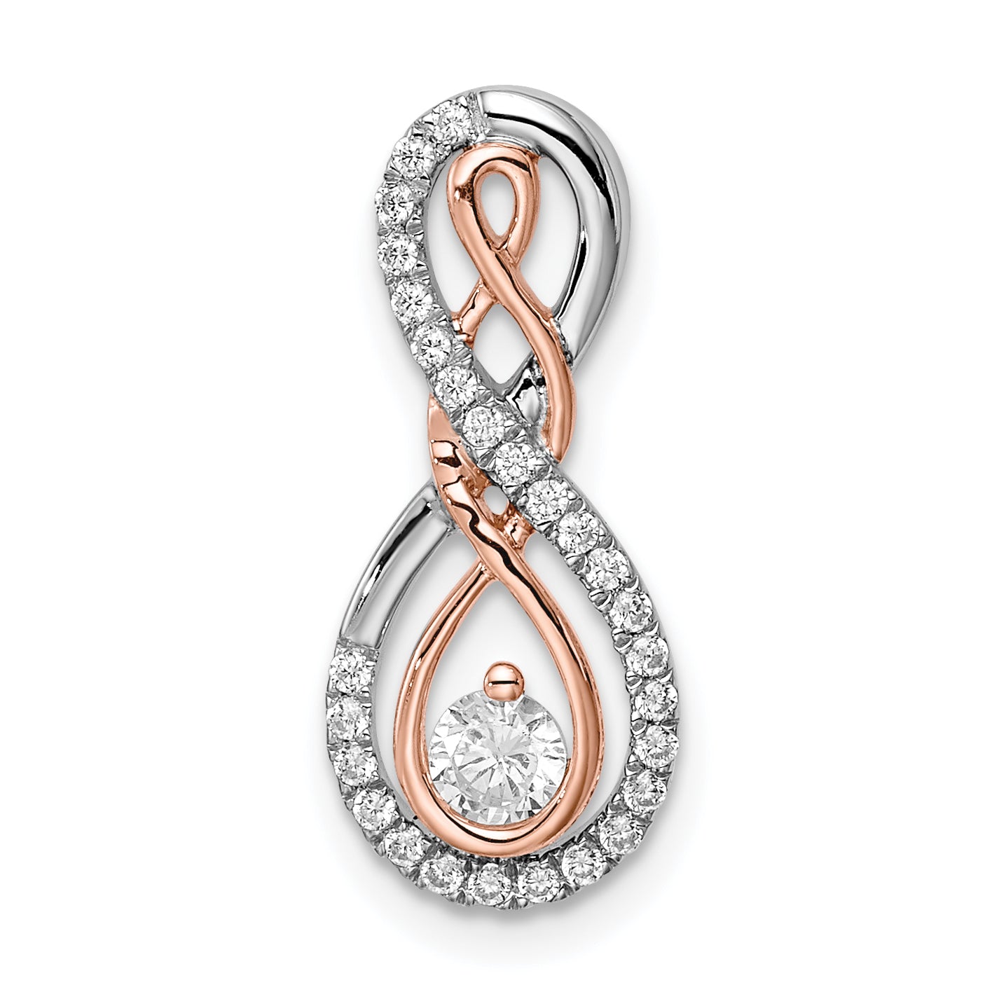 14k Two-tone White and Rose Infinity 1/4 carat Diamond Chain Slide