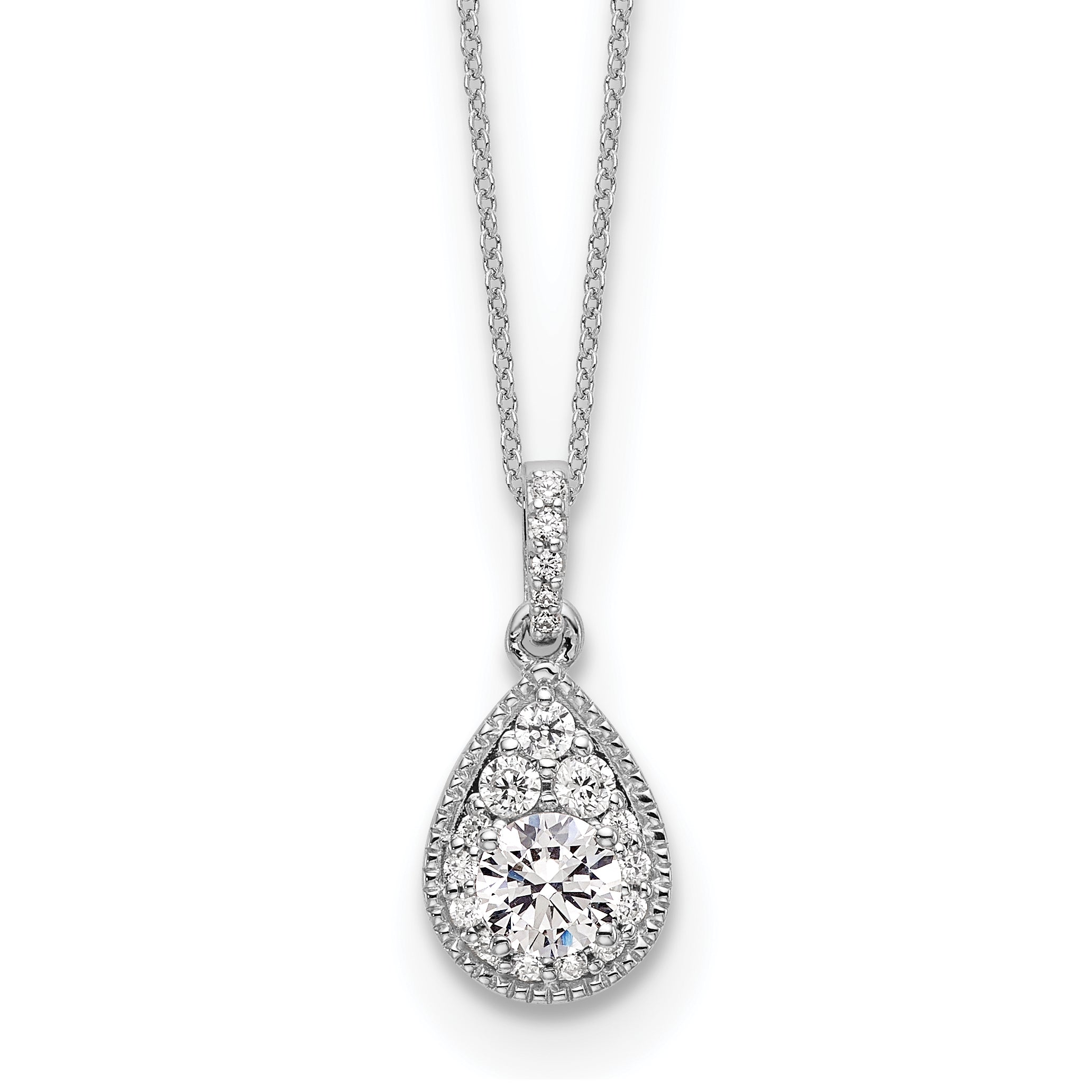 14k White Gold 1/2 carat Lab Grown Diamond VS/SI+ G+ Complete 18 inch Teardrop Pendant Necklace