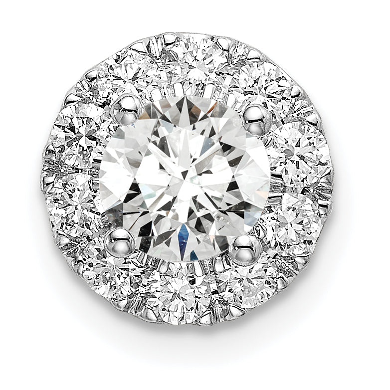 14k White Gold 1 carat Lab Grown Diamond VS/SI+ G+ Round Halo Chain Slide Pendant
