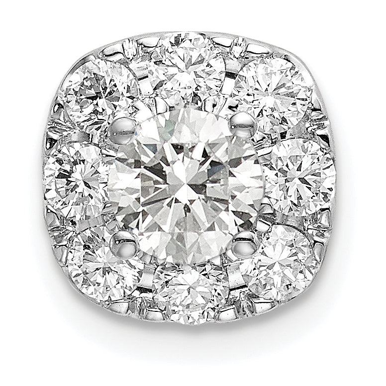 14k White Gold 1 carat Lab Grown Diamond VS/SI+ G+ Complete Cushion Halo Chain Slide Pendant