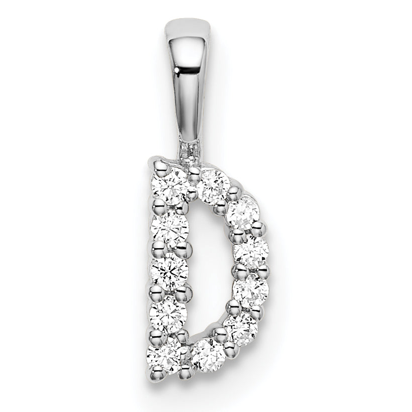 14k White Gold 1/10 carat Lab Grown Diamond VS/SI+ G+ Complete Letter D Initial Pendant