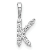 14k White Gold 1/8 carat Lab Grown Diamond VS/SI+ G+ Complete Letter K Initial Pendant