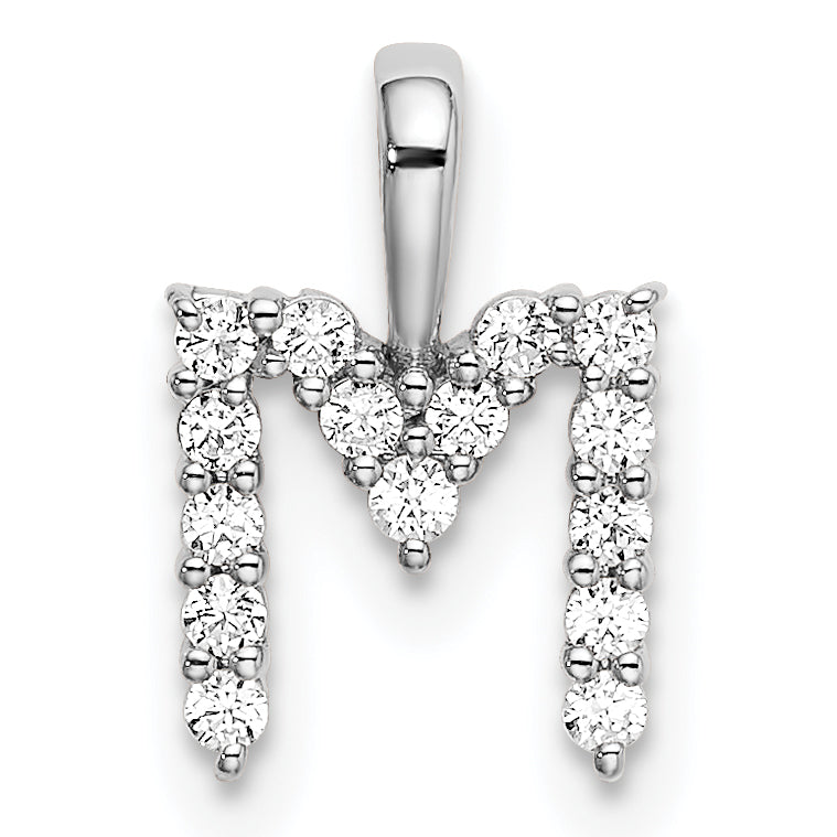 14k White Gold 1/6 carat Lab Grown Diamond VS/SI+ G+ Complete Letter M Initial Pendant