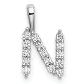 14k White Gold 1/6 carat Lab Grown Diamond VS/SI+ G+ Complete Letter N Initial Pendant