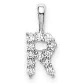 14k White Gold 1/8 carat Lab Grown Diamond VS/SI+ G+ Complete Letter R Initial Pendant