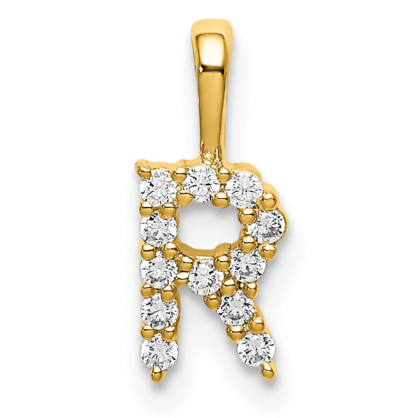 14k 1/8 carat Lab Grown Diamond VS/SI+ G+ Complete Letter R Initial Pendant