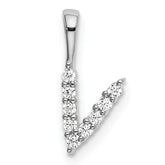 14k White Gold 1/10 carat Lab Grown Diamond VS/SI+ G+ Complete Letter V Initial Pendant