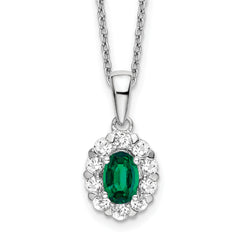 14k White Gold 1/2 carat Lab Grown Diamond VS/SI+ G+ and Oval Lab Created Emerald Complete 18 inch Halo Necklace