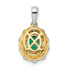 14k Two-Tone 1/2 carat Lab Grown Diamond VS/SI+ G+ and Lab Created Emerald Halo Pendant