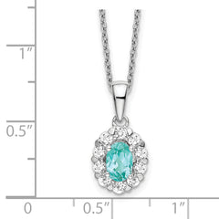 Pure Serenity 14k White Gold 5/8 carat Lab Grown Diamond VS/SI+ G+ and Lab Created Paraiba 18 inch Oval Halo Pendant Necklace