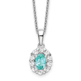Pure Serenity 14k White Gold 5/8 carat Lab Grown Diamond VS/SI+ G+ and Lab Created Paraiba 18 inch Oval Halo Pendant Necklace