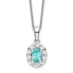 Pure Serenity 14k White Gold 5/8 carat Lab Grown Diamond VS/SI+ G+ and Lab Created Paraiba 18 inch Oval Halo Pendant Necklace