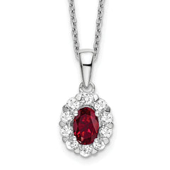 14k White Gold 1/2 carat Lab Grown Diamond VS/SI+ G+ and Oval Lab Created Ruby Complete 18 inch Halo Necklace