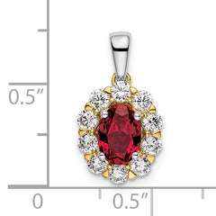 14k Two-Tone 1/2 carat Lab Grown Diamond VS/SI+ G+ and Lab Created Ruby Halo Pendant