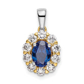14k Two-Tone 1/2 carat Lab Grown Diamond VS/SI+ G+ and Lab Created Blue Sapphire Halo Pendant