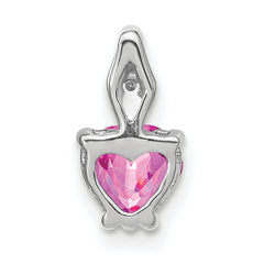 14k White Gold Heart Created Pink Sapphire and Diamond Pendant
