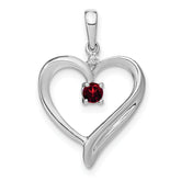 14k White Gold Garnet and Diamond Heart Pendant