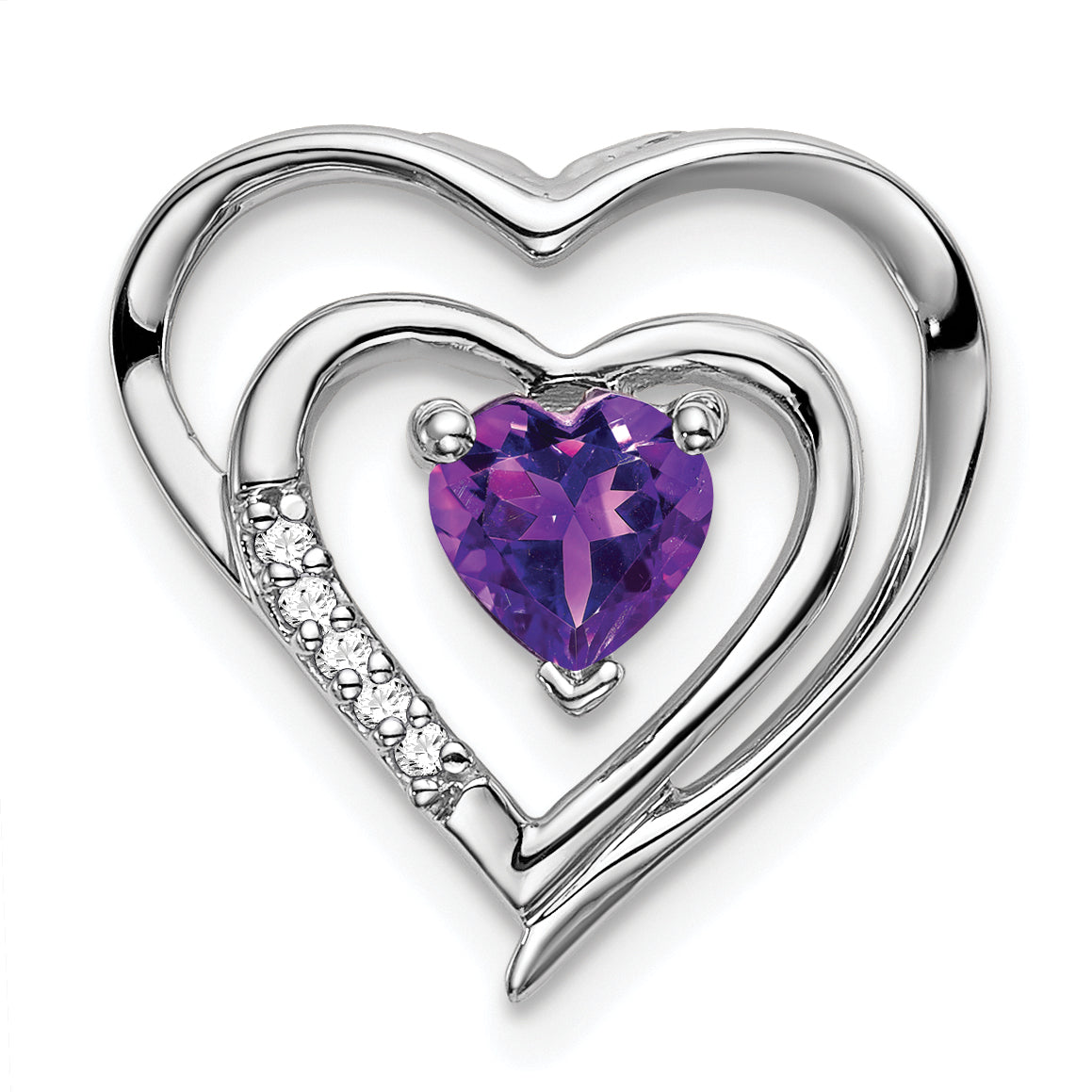 14k White Gold Amethyst and Diamond Heart Pendant