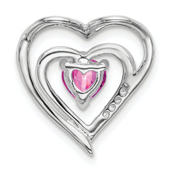 14k White Gold Created Pink Sapphire and Diamond Heart Pendant