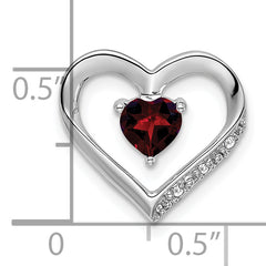 14k White Gold Garnet and Diamond Heart Pendant