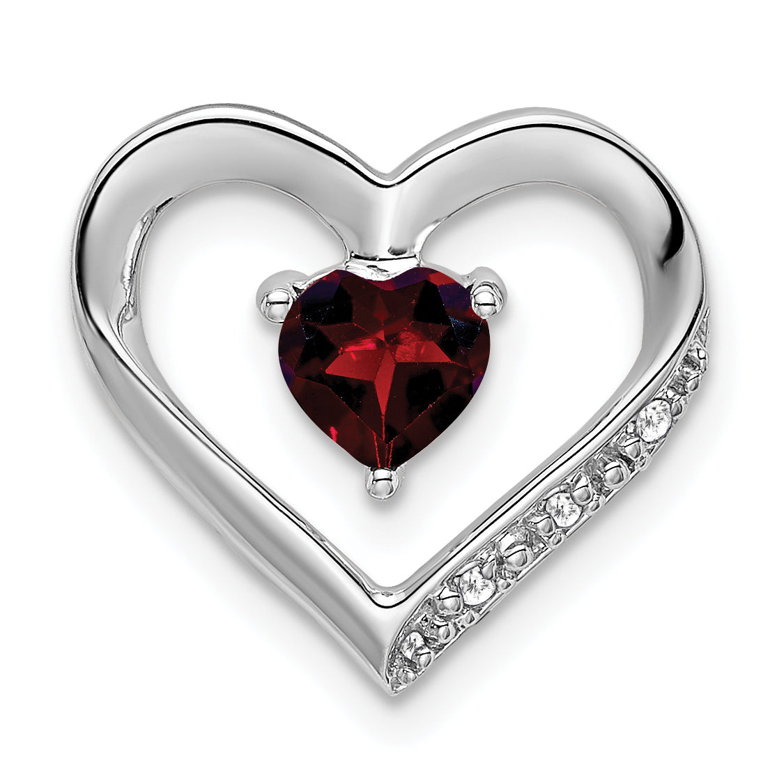14k White Gold Garnet and Diamond Heart Pendant