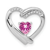 Sterling Silver Rhod-plated Created Pink Sapphire/Diamond Pendant