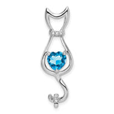 10k White Gold Blue Topaz and Diamond Cat Pendant