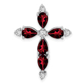 10K White Gold Garnet and Diamond Cross Chain Slide