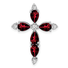 10K White Gold Garnet and Diamond Cross Chain Slide