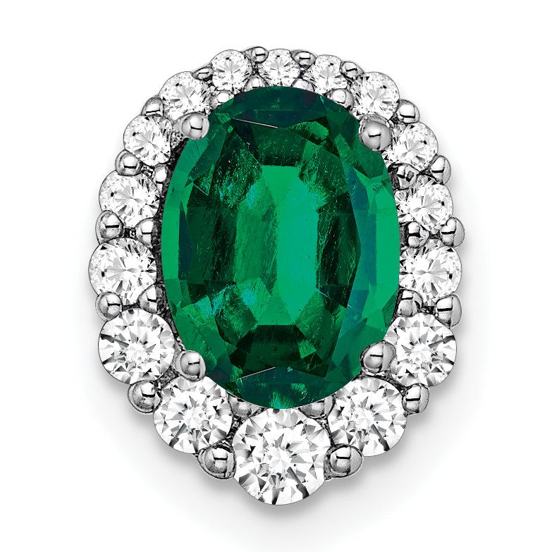 14k White Gold 1/3 carat Lab Grown Diamond VS/SI+ G+ and Lab Created Emerald Halo Chain Slide Pendant