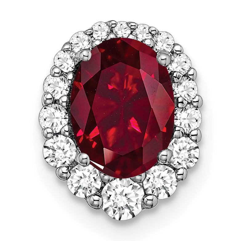 14k White Gold 1/3 carat Lab Grown Diamond VS/SI+ G+ and Lab Created Ruby Halo Chain Slide Pendant