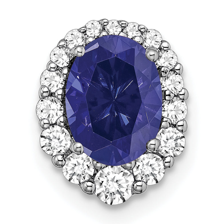 14k White Gold 1/3 carat Lab Grown Diamond VS/SI+ G+ and Lab Created Blue Sapphire Halo Chain Slide Pendant