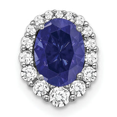 14k White Gold 1/3 carat Lab Grown Diamond VS/SI+ G+ and Lab Created Blue Sapphire Halo Chain Slide Pendant