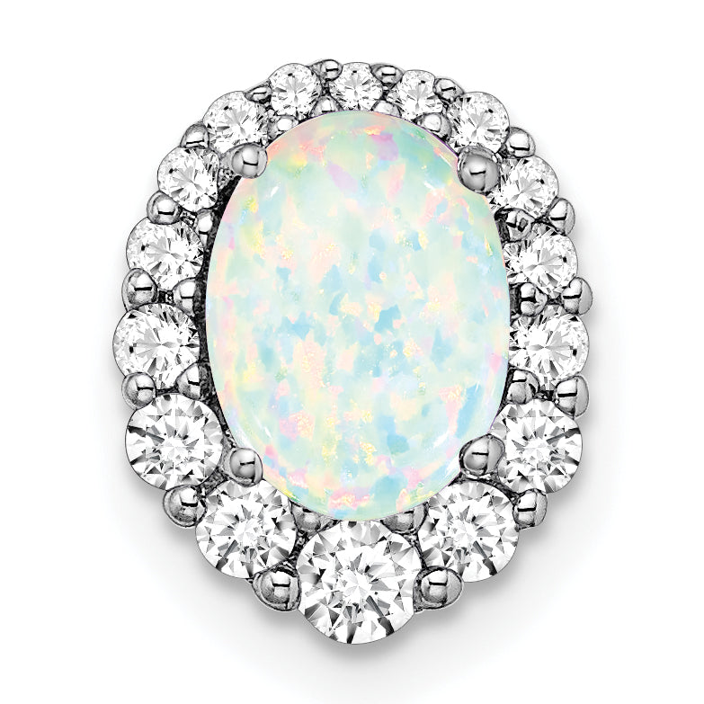Pure Serenity 14k White Gold 1/3 carat Lab Grown Diamond VS/SI+ G+ and Lab Created Opal Chain Slide