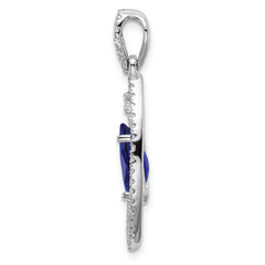 14k White Gold 1/3 carat Lab Grown Diamond VS/SI+ G+ and Lab Created Blue Sapphire Chain Slide Pendant