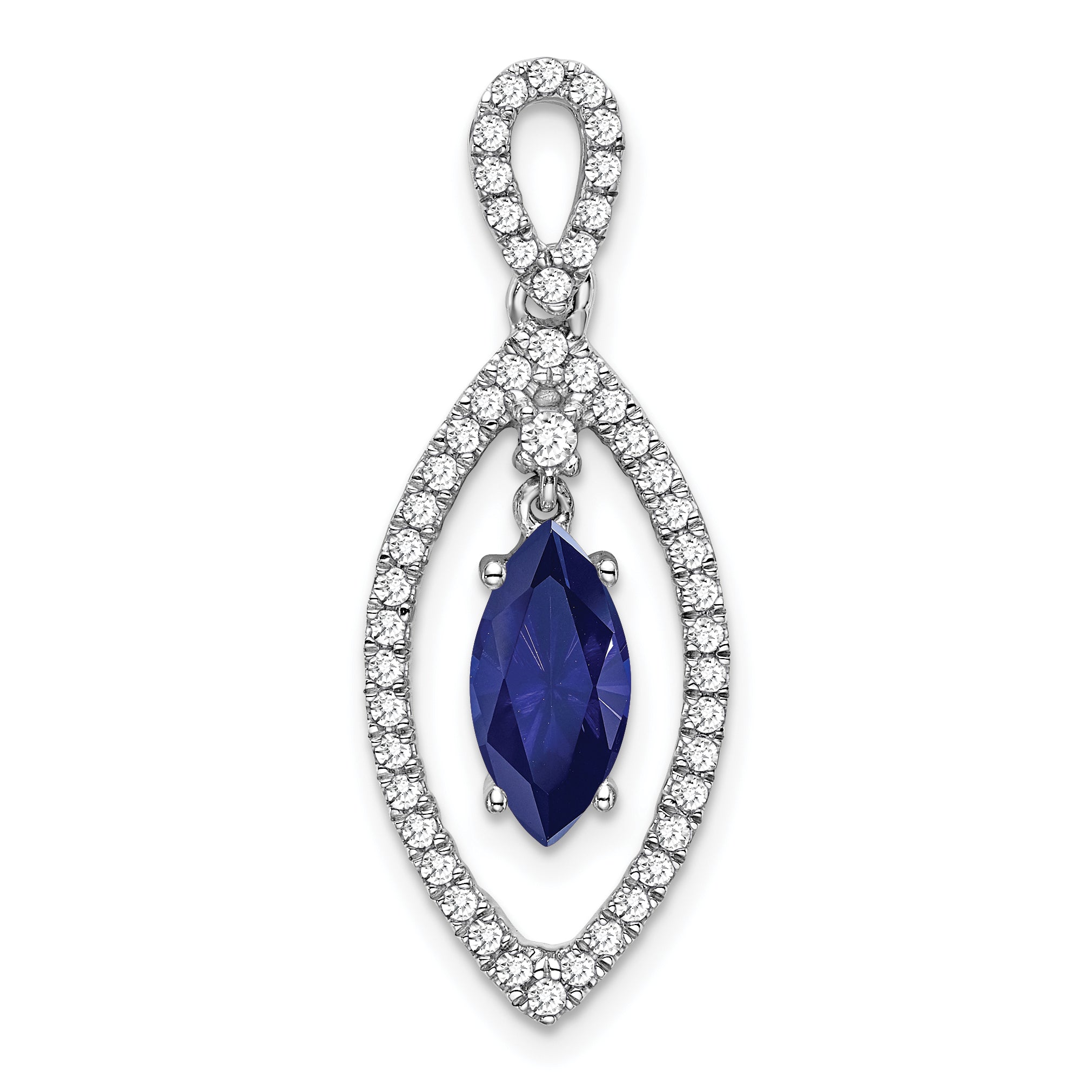 14k White Gold 1/3 carat Lab Grown Diamond VS/SI+ G+ and Lab Created Blue Sapphire Chain Slide Pendant