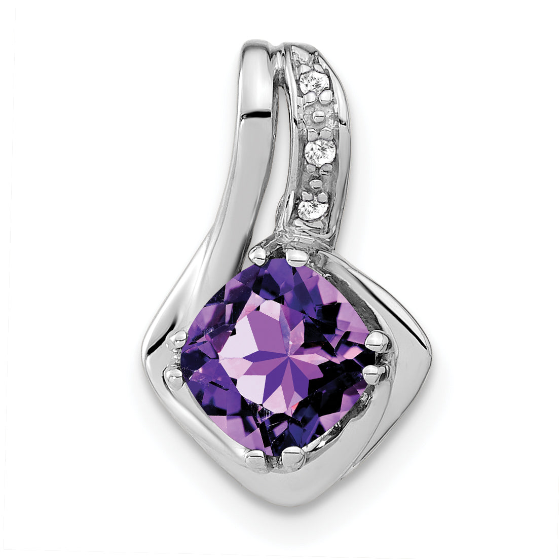 10k White Gold Amethyst and Diamond Pendant