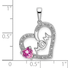 14k White Gold Pink Sapphire and Diamond MOM Heart Pendant