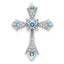 10K White Gold Blue Topaz and Diamond Fleur de Lis Cross Chain Slide