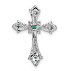10K White Gold Emerald and Diamond Fleur de Lis Cross Chain Slide