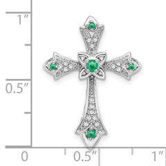 10K White Gold Emerald and Diamond Fleur de Lis Cross Chain Slide