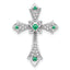 10K White Gold Emerald and Diamond Fleur de Lis Cross Chain Slide