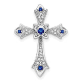 10K White Gold Sapphire and Diamond Fleur de Lis Cross Chain Slide