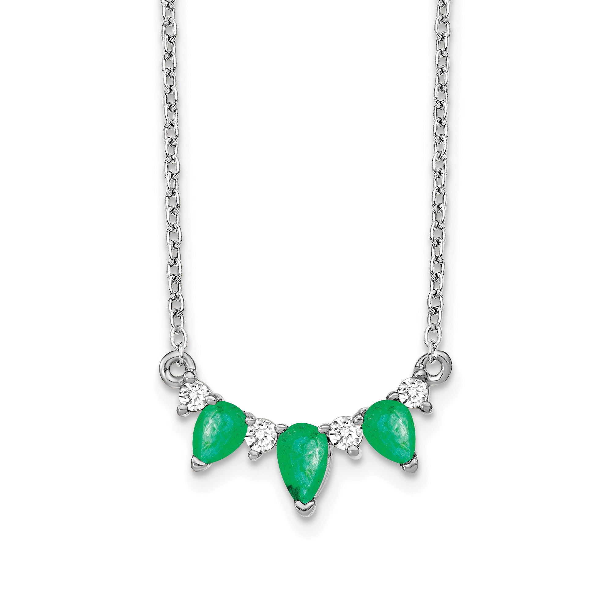 14k White Gold 1/8 carat Lab Grown Diamond VS/SI+ G+ and Created Emerald Complete 18 inch Necklace