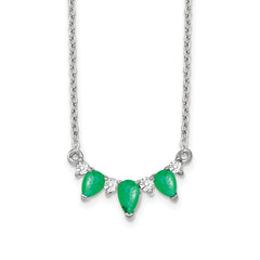 14k White Gold 1/8 carat Lab Grown Diamond VS/SI+ G+ and Created Emerald Complete 18 inch Necklace