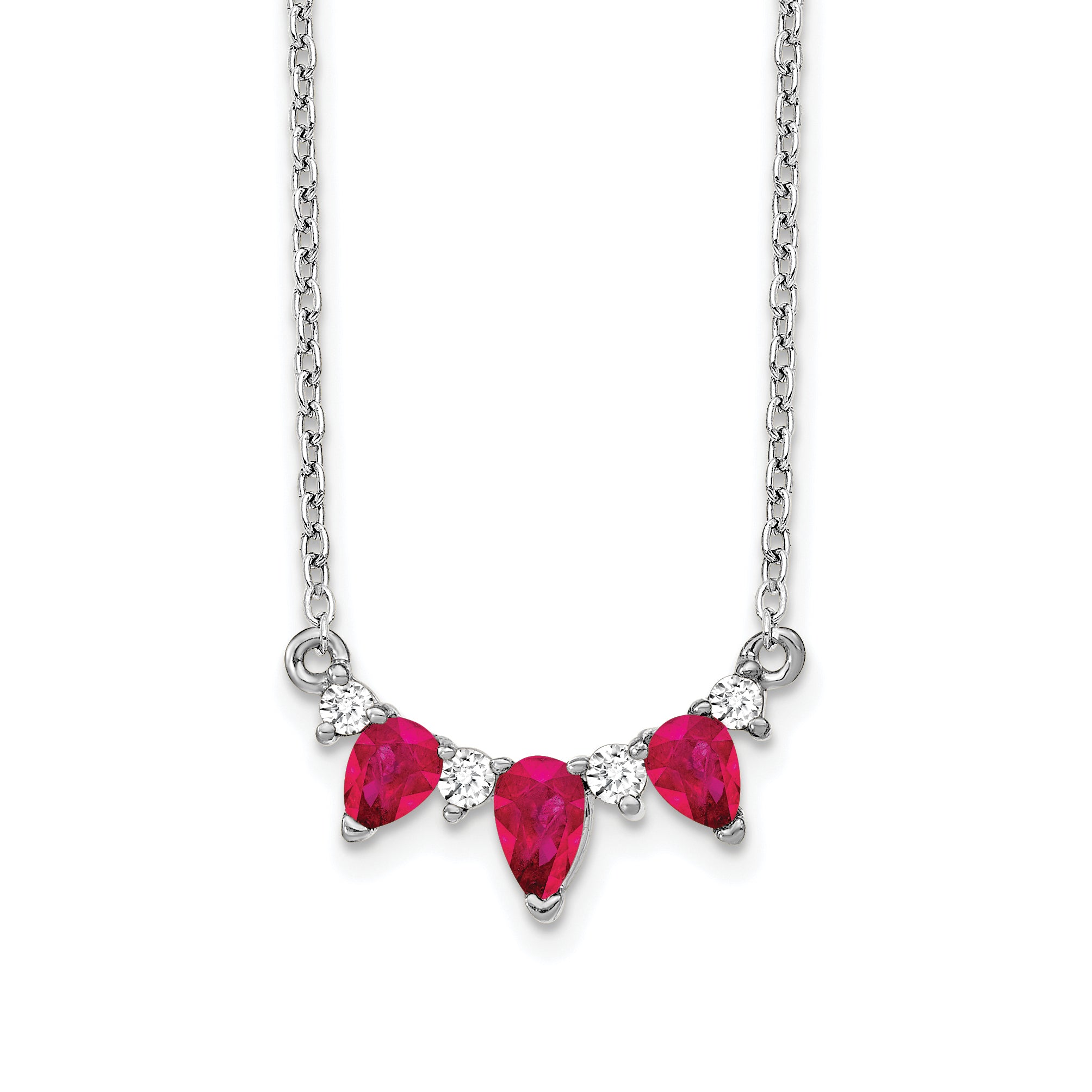 14k White Gold 1/8 carat Lab Grown Diamond VS/SI+ G+ and Created Ruby Complete 18 inch Necklace