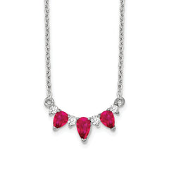 14k White Gold 1/8 carat Lab Grown Diamond VS/SI+ G+ and Created Ruby Complete 18 inch Necklace