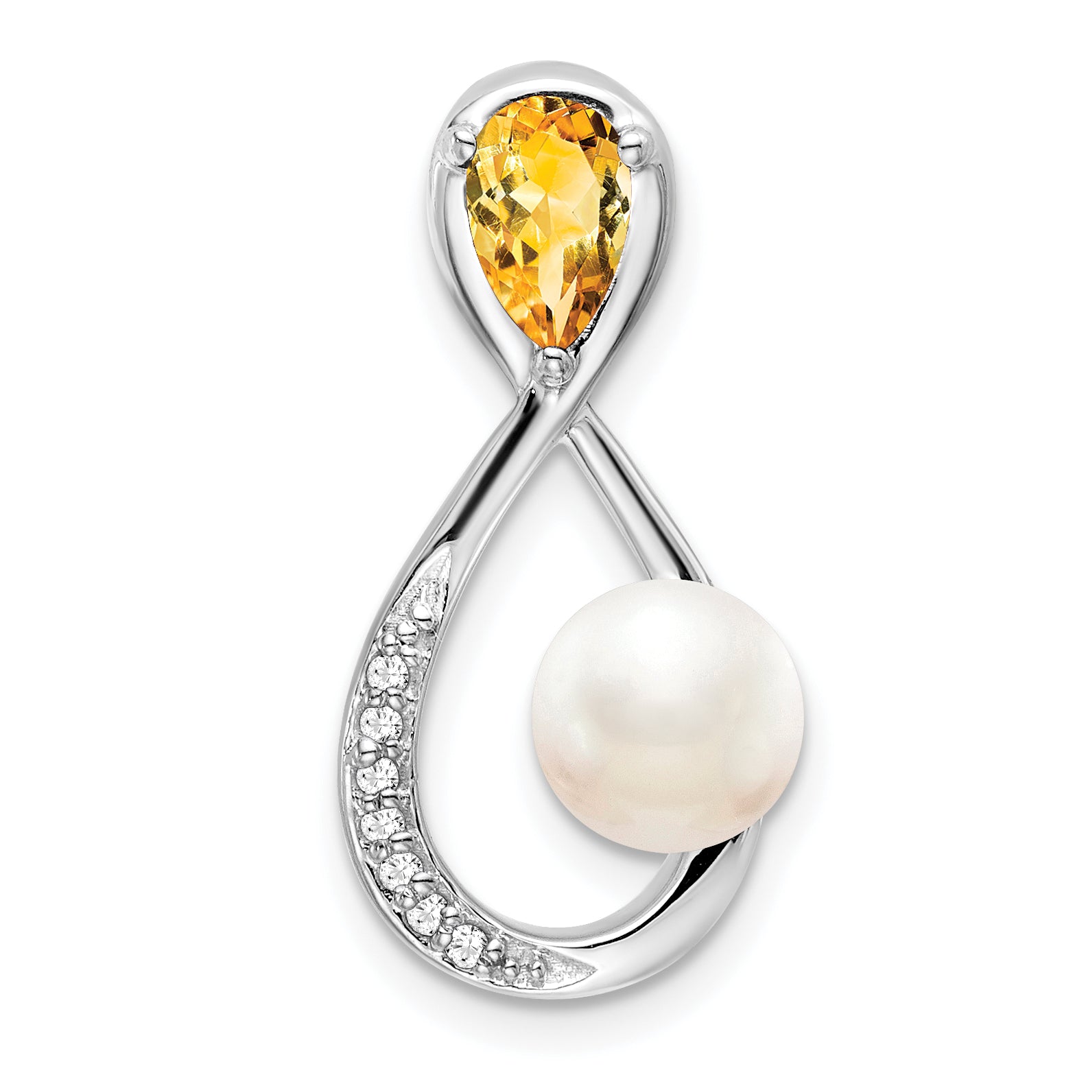 10k White Gold Citrine/FWC Pearl/Diamond Infinity Chain Slide