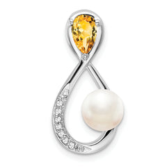 10k White Gold Citrine/FWC Pearl/Diamond Infinity Chain Slide