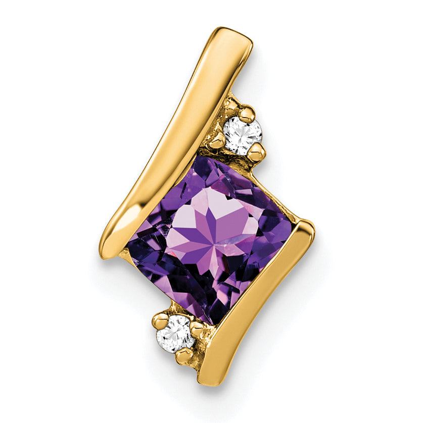 10k Yellow Gold Cushion Amethyst and Diamond Chain Slide